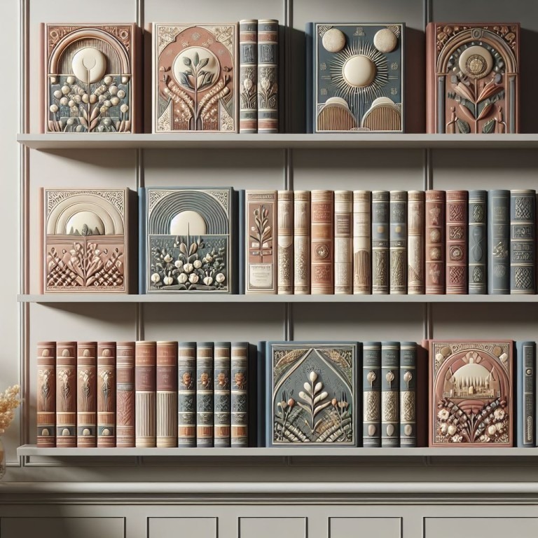 Eine perfekt ausgerichtete Reihe von Büchern in einem Regal, mit einheitlich gestalteten Covern in beruhigenden Farbtönen, die Vertrauen und Ordnung ausstrahlen.